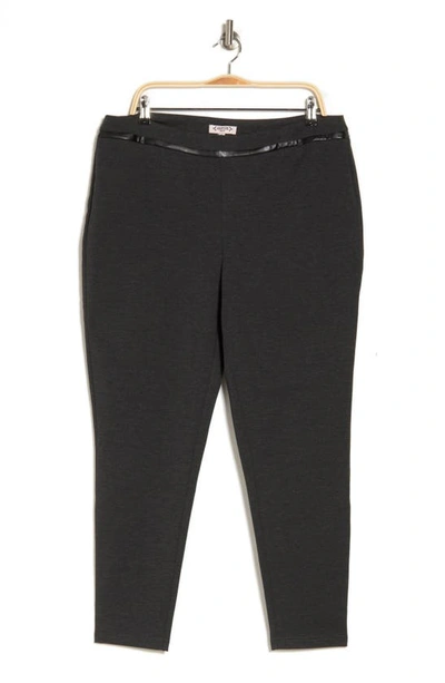 Nanette Lepore Faux Leather Trim Ponte Leggings In Heather Charcoal
