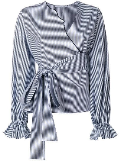 Vivetta Kari Striped Poplin Kimono Shirt In Blue