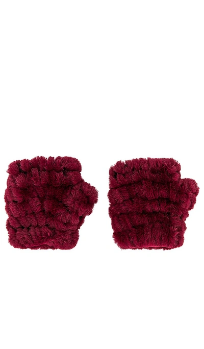 Jocelyn Mandy Faux Fur Fingerless Mittens In Burgundy