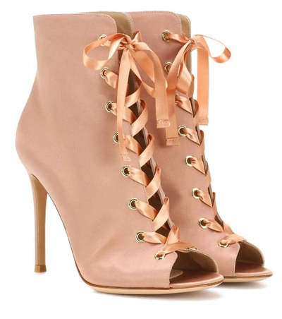 Gianvito Rossi Exclusive To Mytheresa.com - Marie Satin Peep-toe Ankle Boots In Pink