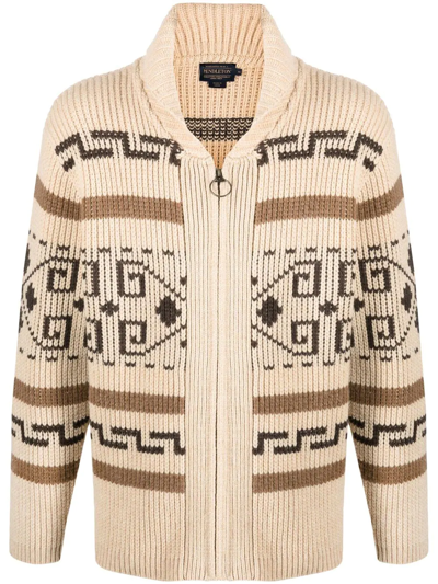 Pendleton Original Westerley Ribbed Cardigan In Tan Brown