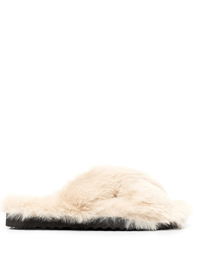 Apparis Faux-fur Crossover-strap Slides In Nude