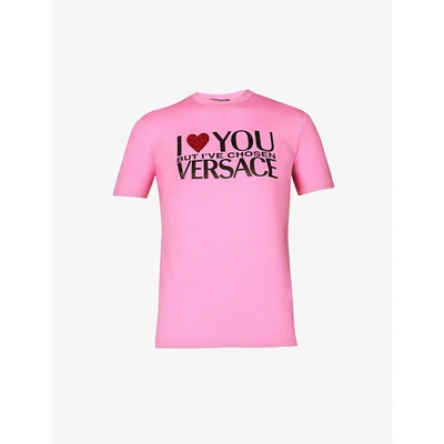 Versace Brand-print Slim-fit Stretch-jersey T-shirt In Pink
