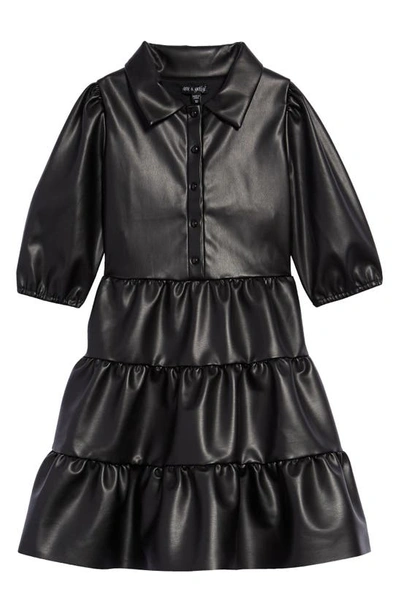 Ava & Yelly Kids' Faux Leather Dress In Black