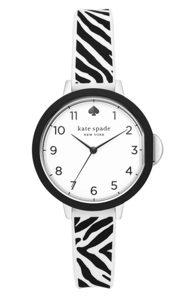 Kate Spade Park Row Zebra Stripe Silicone Strap Watch, 34mm