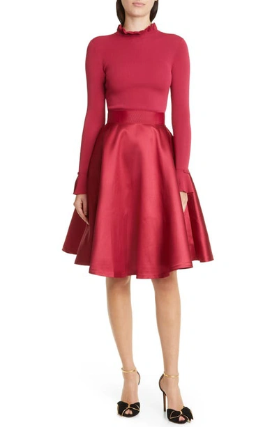 Ted Baker Zadi Frill-detail Full-skirt Woven Dress In Deep-pink