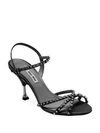 Miu Miu Stiletto Heel Jeweled Leather Sandals In Black