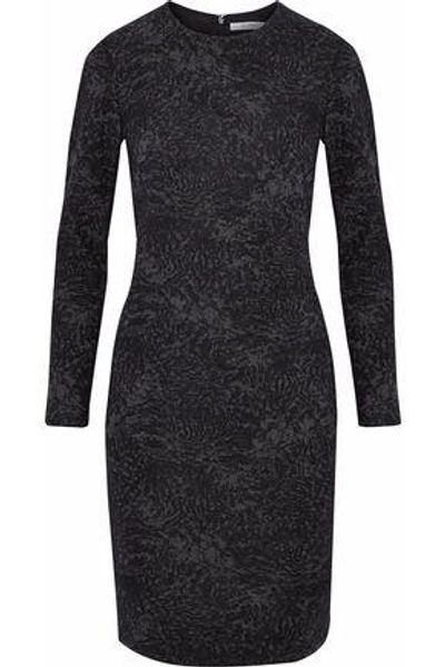 Max Mara Woman Jacquard-knit Brushed Wool And Cotton-blend Dress Dark Gray