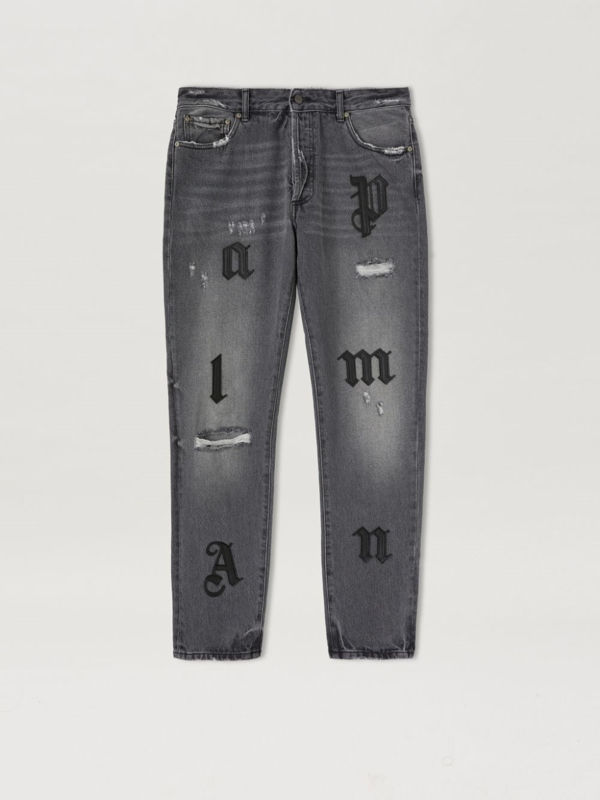 Palm Angels Logo Denim Straight Leg Jeans Black/White
