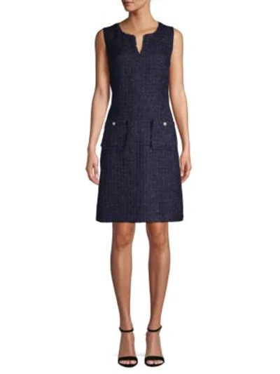 Karl Lagerfeld Sleeveless Tonal Tweed Pocket Sheath Dress In Eclipse