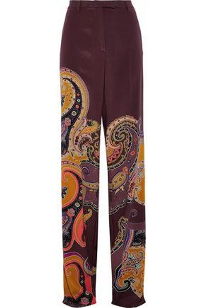 Etro Woman Printed Silk-blend Crepe De Chine Wide-leg Pants Violet