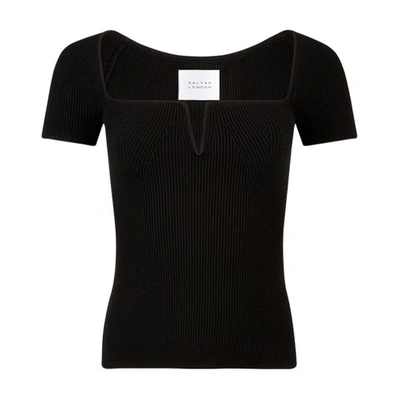 Galvan Freya Short-sleeve Knit Top In Black