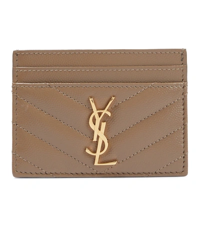 Saint Laurent Ysl-plaque Quilted-leather Cardholder In Brown