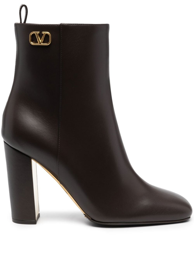 Valentino Garavani Golden Walk 90 Leather Ankle Boots In Brown