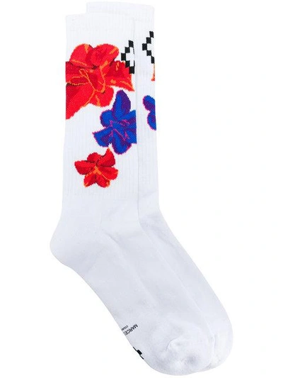 Marcelo Burlon County Of Milan Floral Embroidered Socks In White-multicolor