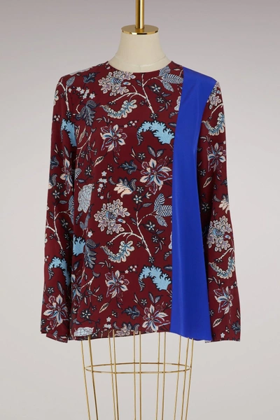 Diane Von Furstenberg Floral-print Side-slit Silk Blouse In Carson Stripe Black Multi/blk