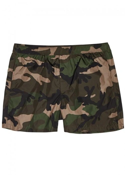 Valentino Camouflage-print Swim Shorts In Khaki