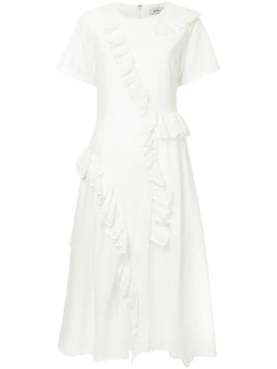 Goen J Goen.j Woman Asymmetric Ruffled Broderie Anglaise And Embroidered Cotton Midi Dress White