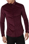 Topman Muscle Fit Corduroy Shirt In Burgundy