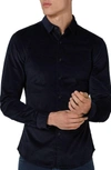 Topman Muscle Fit Corduroy Shirt In Navy Blue