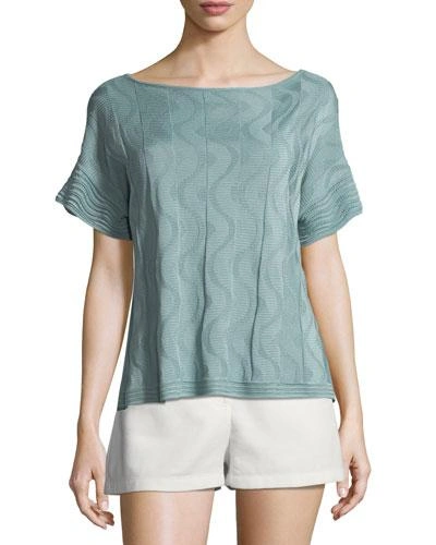 M Missoni Solid Knit Short-sleeve Top In Sea