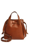 Madewell The Mini Pocket Transport Leather Drawstring Tote - Brown In English Saddle