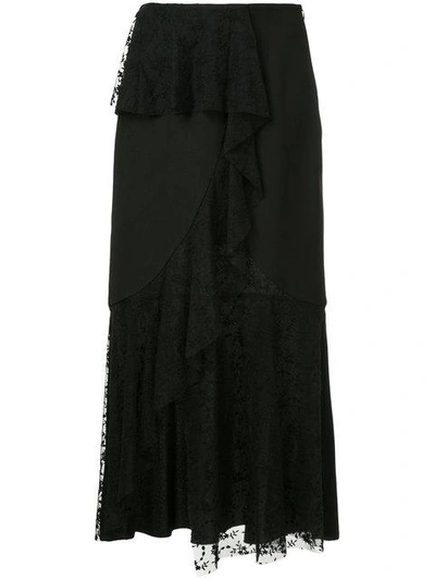 Goen J Asymmetric Lace Paneled Skirt In Black