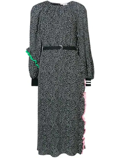 Tibi Woman Martine Ruffle-trimmed Printed Crepe Midi Dress Black