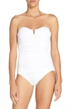 Tommy Bahama Pearl Solids V-wire Shirred Bandeau One-piece Swimsuit In White