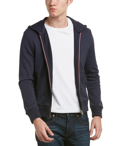 Moncler Striped Trim Hooded Zip-up Sweatshirt In Navy | ModeSens