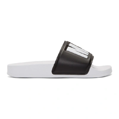 Msgm 20mm Logo Embossed Rubber Slide Sandals In Black & White