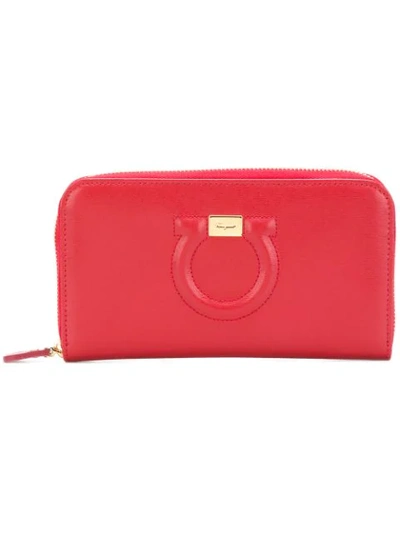 Ferragamo Gancini City Leather Continental Wallet In Red