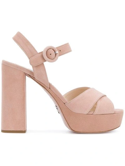 Prada Suede Platform Sandals In Pink