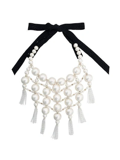 Moy Paris Embellished Tassel Bib Necklace In Black