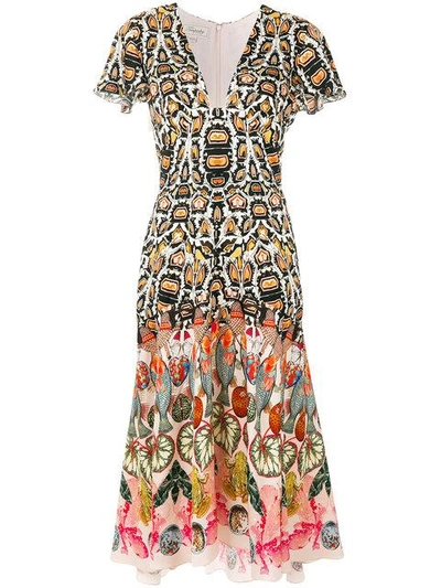 Temperley London Printed Plunge Neck Dress In Multicolour