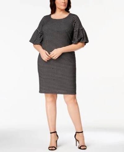 Calvin Klein Plus Size Printed Bell-sleeve Shift Dress In Black/white
