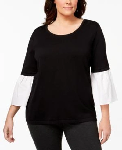 Calvin Klein Plus Size Contrast Bell-sleeve Sweater In Black