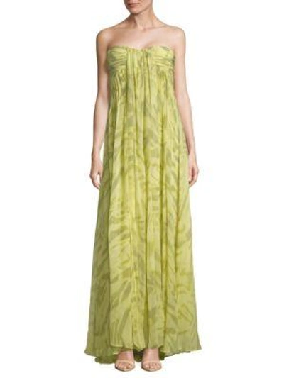 Halston Heritage Silk Printed Strapless Flared Gown In Camomile