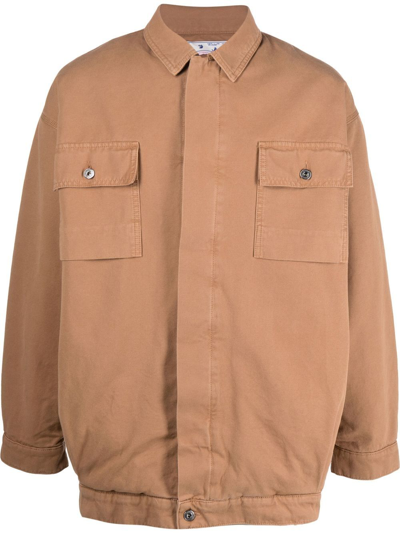Off-white Tab Canvas Military Overshirt Jacket In Camel