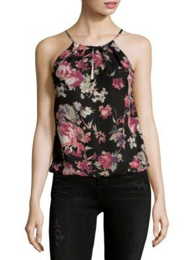 Joie Floral-print Silk Top In Caviar