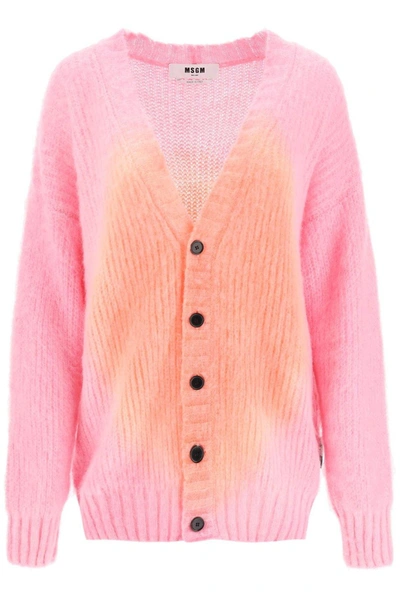 Msgm Heart Knitted Oversized-fit Cardigan In Fuchsia