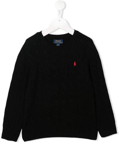 Polo Ralph Lauren Kids' Logo-embroidered Cable-knit Jumper In Schwarz