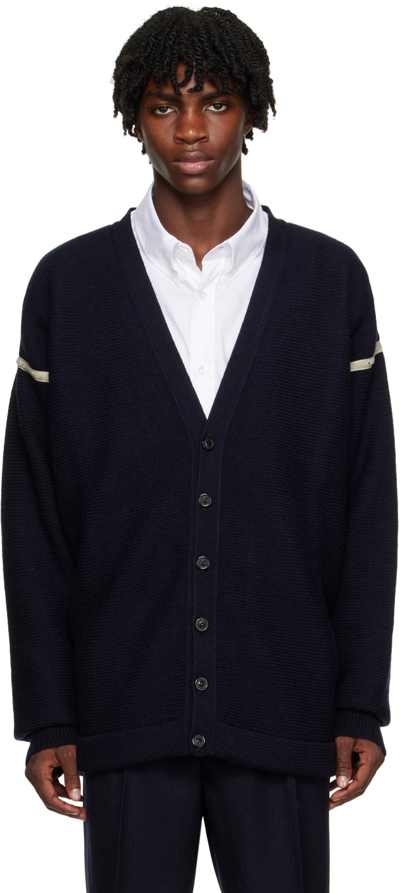 Maison Margiela Elbow-patch Detail Cardigan In 511 Navy