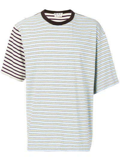 Marni Contrast-panel Striped Cotton T-shirt In Blue