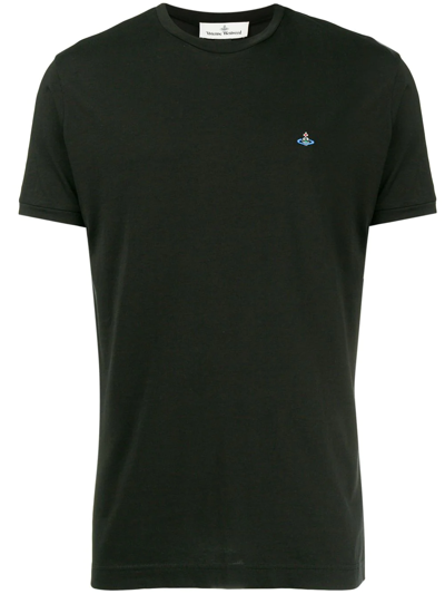 Vivienne Westwood Embroidered-logo Knitted Polo Shirt In N401 Black