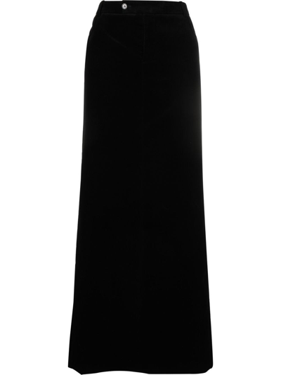 Saint Laurent Cutout Cotton-velvet Midi Skirt In Black