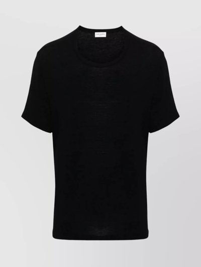 Saint Laurent Crew Neck Cotton-linen T-shirt In Blue