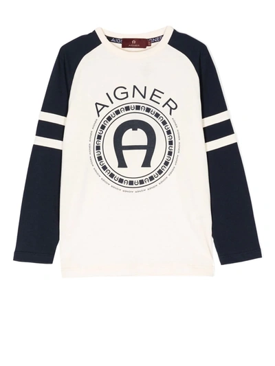 Aigner Kids' Logo-print Long-sleeved T-shirt In Blue