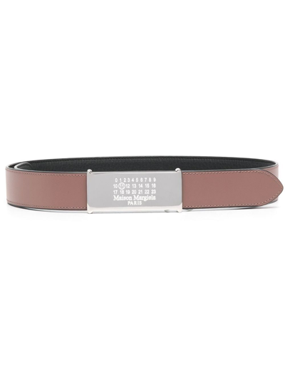 Maison Margiela Brown Number Logo Leather Belt In Black