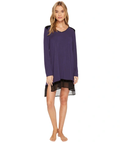 Dkny Modal Spandex Jersey Long Sleeve Sleepshirt In Plum